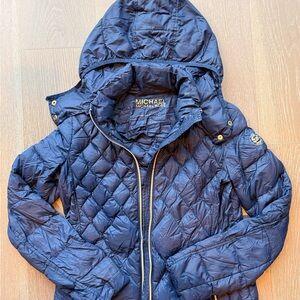 Michael Kors Dark Blue Quilted Hooded Jacket